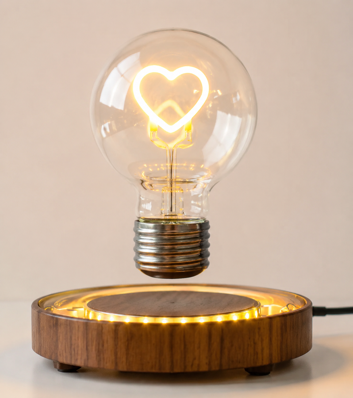 Magnetic Floating Heart LED Bulb Lamp | Levitating Night Light | USB Powered Decorative Table Lamp